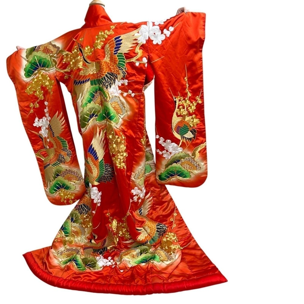Japanese Orange uchikake Floral  Kimono Robe Traditional Japanese Wedding floral